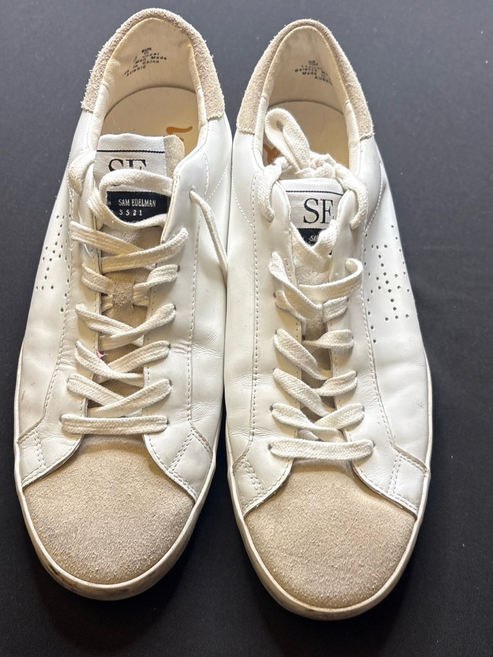 Sam Edelman Sneaker Womens 10 White Aubrie Round Toe Lace Up Casual Leather